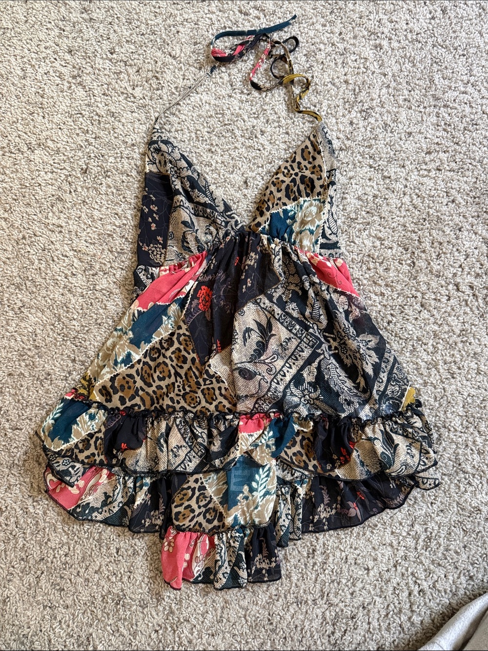 Urban Outfitters Black Floral Patchwork Halter Tank Top